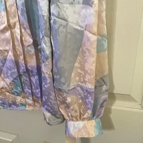 NWT Vintage 80s Satiny Print Blouse with Shoulder Pads - Picture 2 of 7